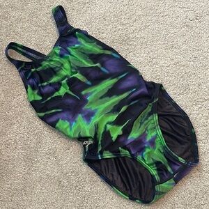 SPEEDO ONE PIECE BATHING SUIT BLACK GREEN PURPLE SIZE 32/6